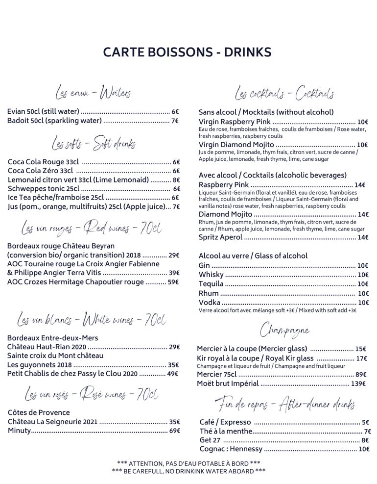 carte boisson diamant bleu